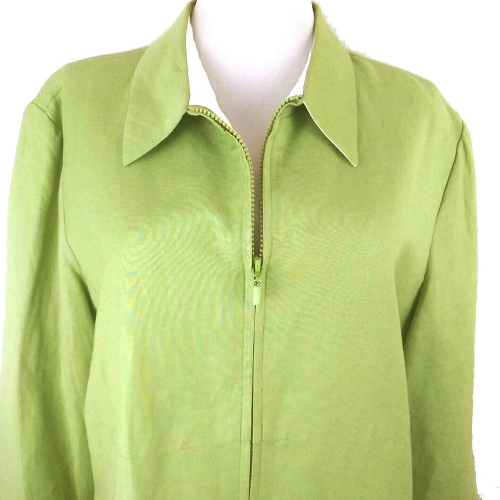 Coldwater Creek Chartreuse Apple Green Linen Blend Size 16 Full Zip Jacket